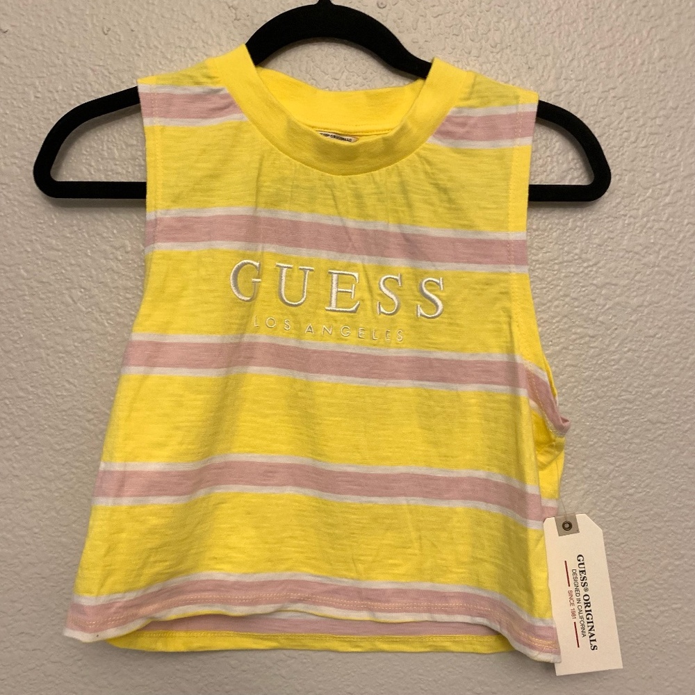 Guess Yellow and Pink OG Crop Tee Tank Size Small